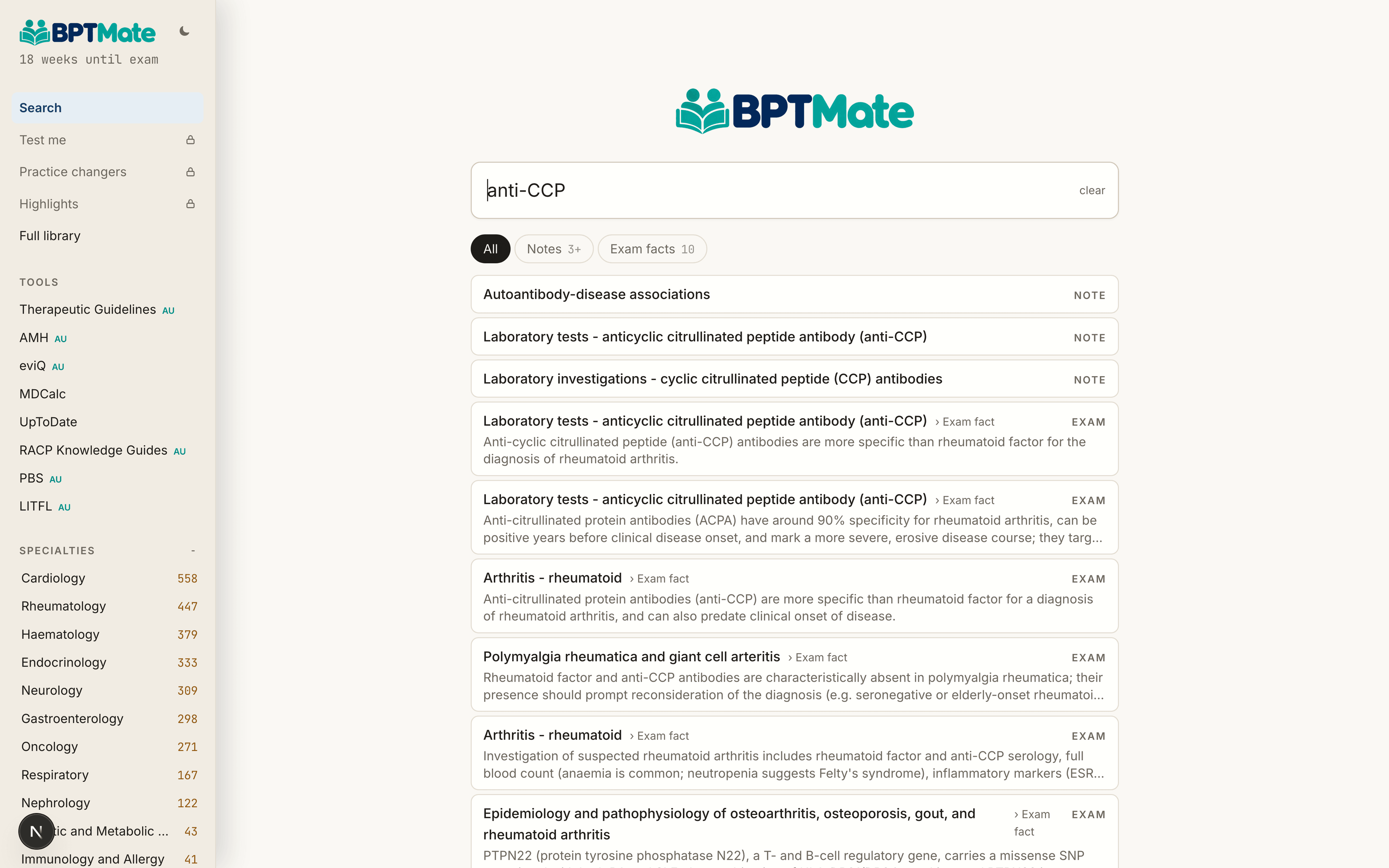 Search results for anti-CCP: the notes and the exam facts that mention it